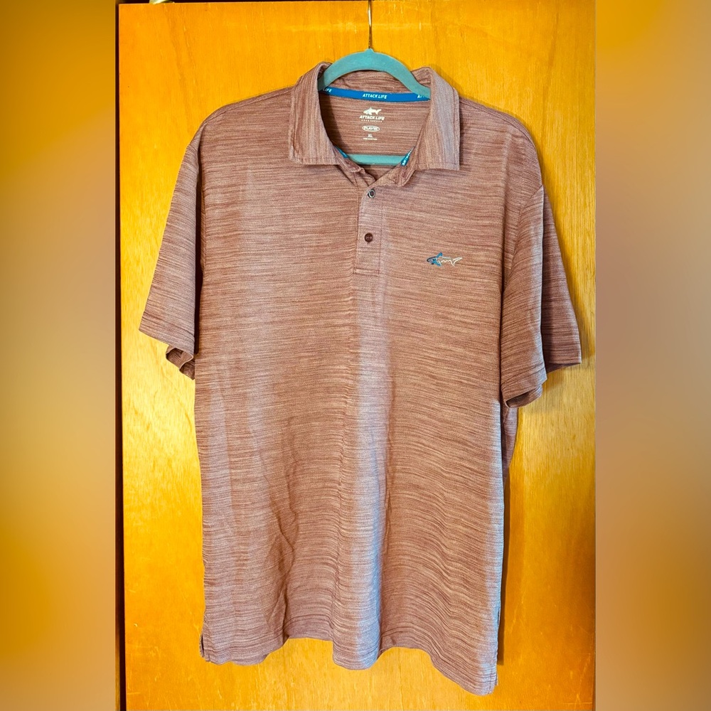 Men’s Attack Life By Greg Norman 5 Iron Performance Golf Polo Space Dye Red, XL